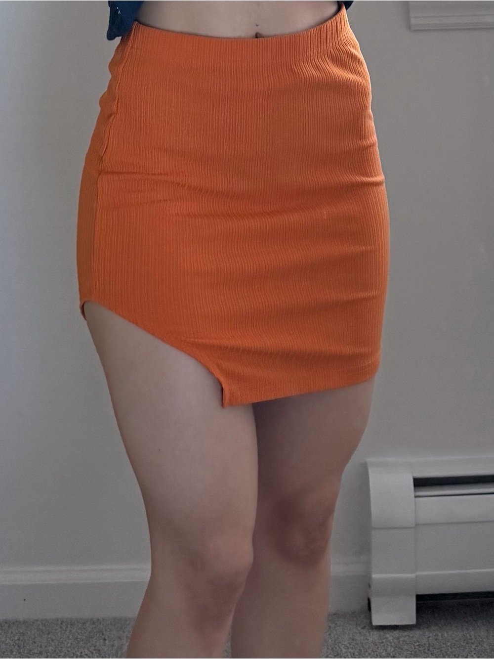 Ribbed Asymmetrical Mini Skirt in Orange